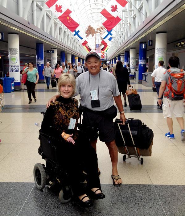 Air Travel with a Motorized Wheelchair or Scooter Image: Joni and Ken Tada at the airport Reserving the flight 1. Contact your airline carrier.