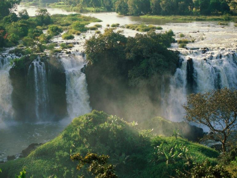 the Nile River from the delta to the first waterfall.
