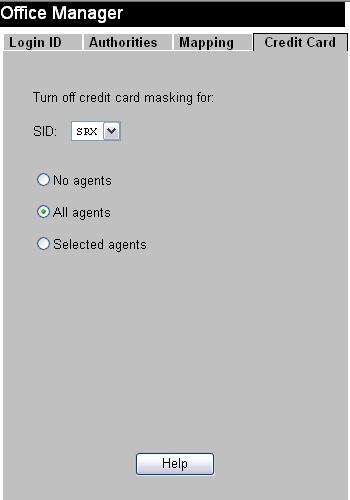 Under Office Manager choose the Credit Card tab and choose your SID and then specify All Agents or Selected Agents.