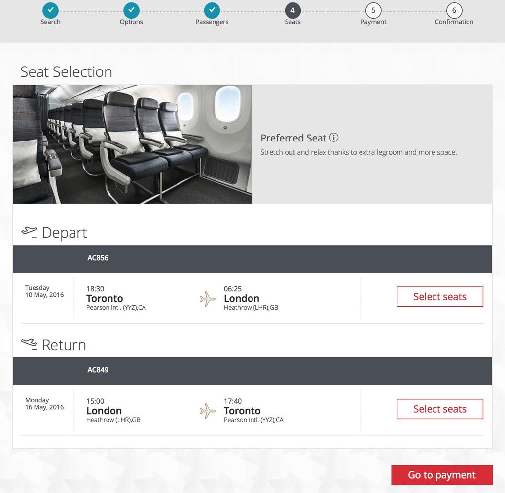 SEAT SELECTION Improved booking flow to easily