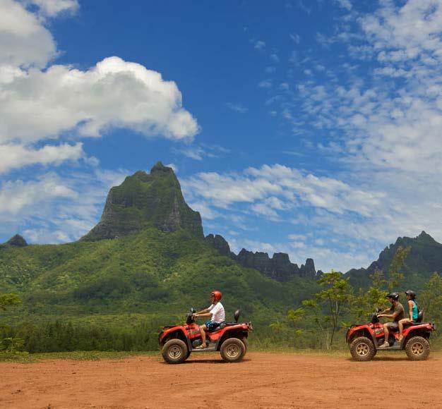 DAY 14-15 21 SHORE BASED ACTIVITIES, MOOREA Quad bike adventures Visit the historical artefacts Visit the Local Distillery Hike up mountainous terrain to reach heights with some of the most