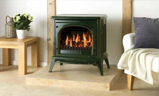Gas Ashdon - Clear Door Gas Ashdon with clear door in Laurel Green enamel & coal-effect fire For those who admire the fine lines and heating capacity of the Gas Ashdon, there is the choice of a clear