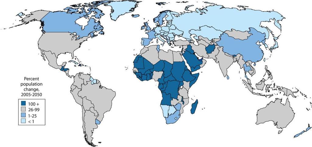 Projected Population Change, by Country Percent Population Change,