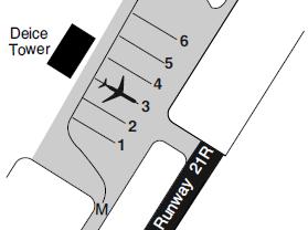 aircraft taxiing on Taxiway T may appear as though crossing Runway 21R centerline.