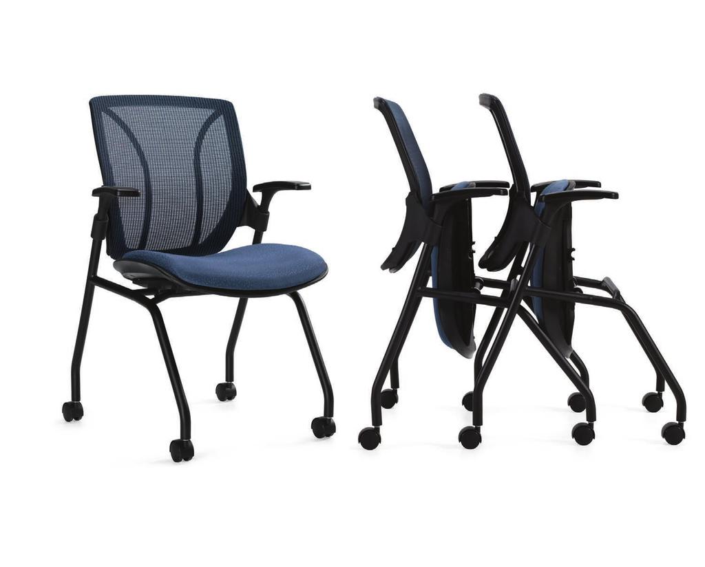 The Roma guest chair has a flip up seat for easy storage. The guest chair features a flip up seat allowing the chairs to nest horizontally.