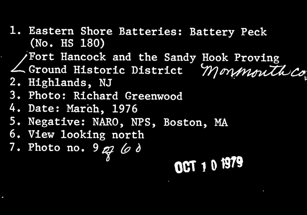 1. Eastern Shore Batteries: Battery Peck (No. HS 180) /Fort Hancock and the Sandy Hook Proving ^-.Ground Historic District 2.