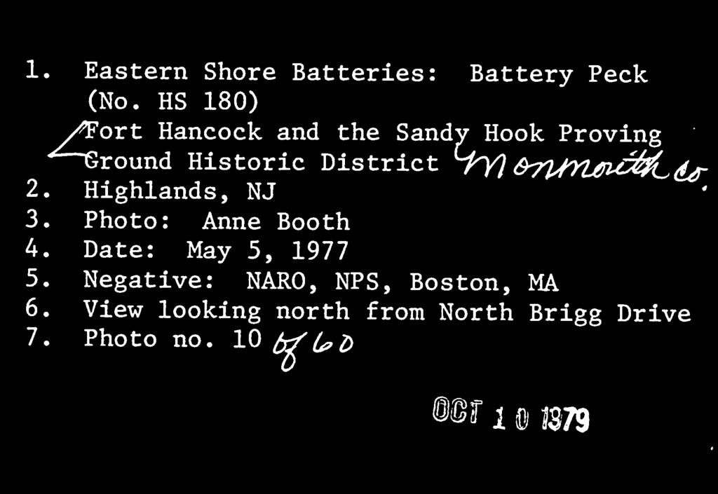 1. Eastern Shore Batteries: Battery Peck (No. HS 180) SFort Hancock and the Sandy Hook Proving ''^Ground Historic District ^Yl &7Wnjffi> fal dj 2.