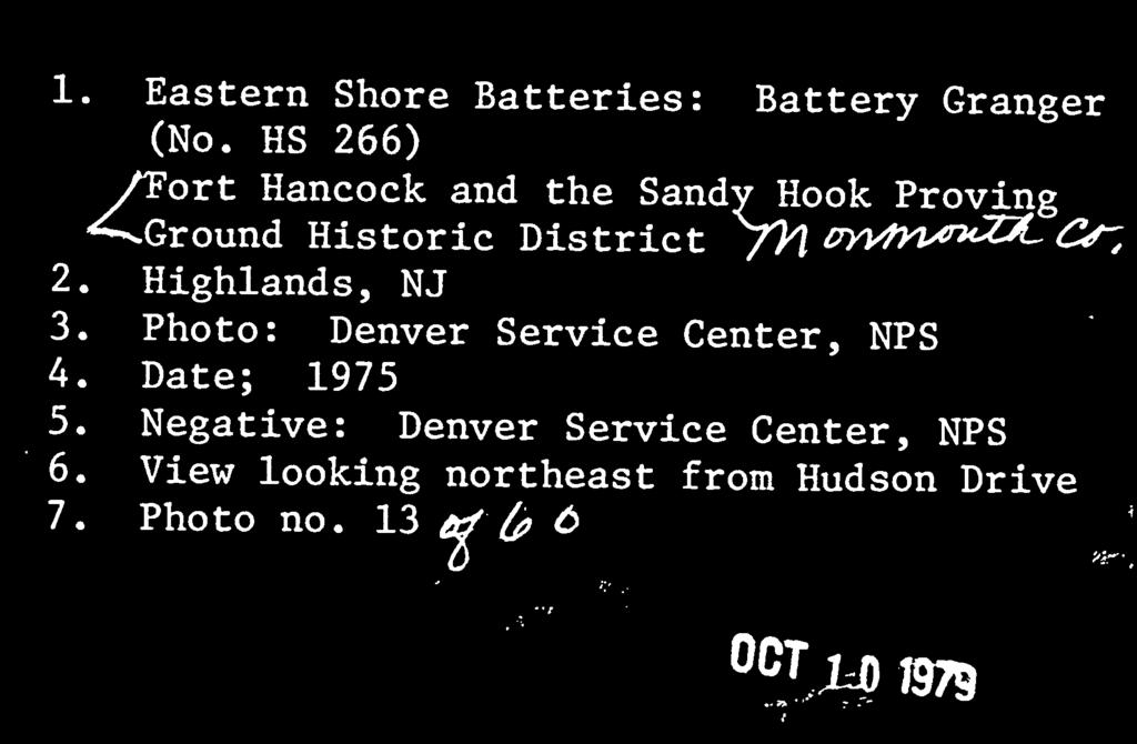 cr>vms*z 2. Highlands, NJ 3. Photo: Denver Service Center, NFS 4. Date; 1975 5.