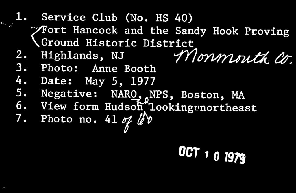 1. Service Club (No. HS 40) yfort Hancock and the Sandy Hook Proving \Ground Historic District 2. Highlands, NJ irfomnnu 3.