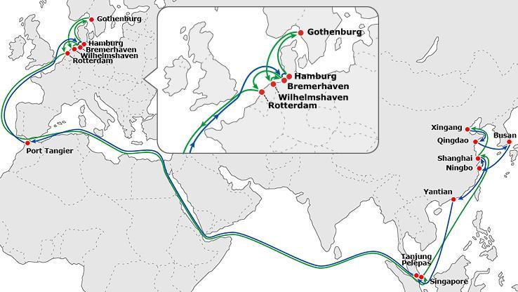 EU1 Optimal service to Germany s main ports Wide port coverage of Asia including N.