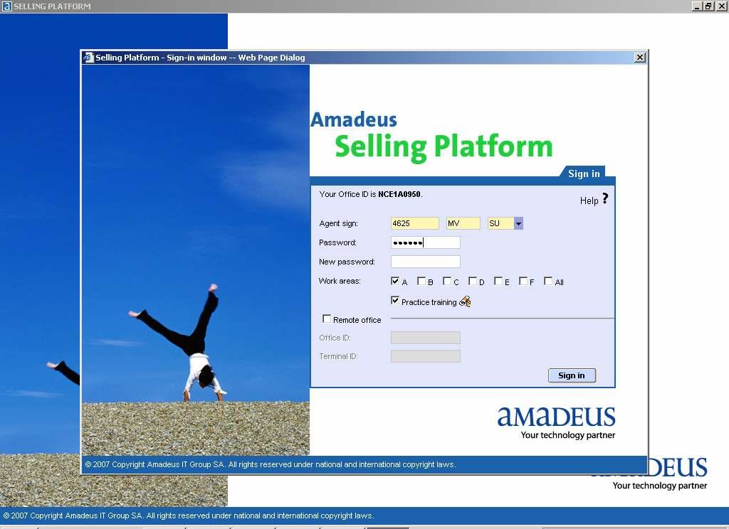 Logovanje Ulogujte se na Amadeus Selling Platformu unoseći svoj sign-in i password (ako je potrebno).