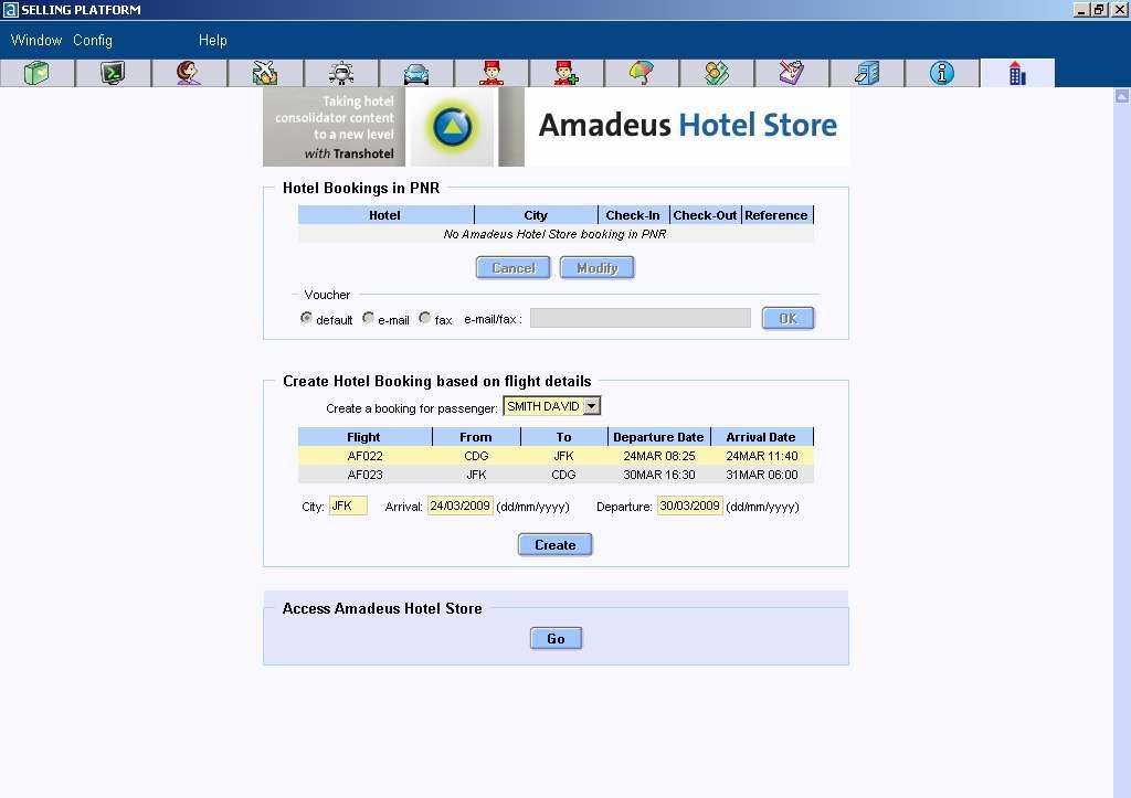 Kreiranje Amadeus Hotel Store rezervacije Na glavnoj strani Amadeus Hotel Store ćete videti: Pregled svih aktivnih hotelskih rezervacija u PNR-u (ako ih ima).