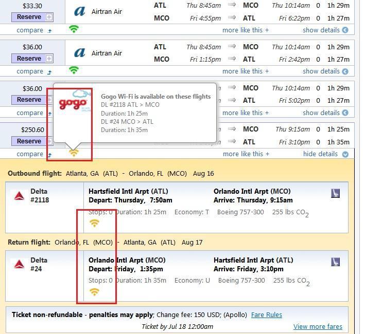 If a user reserves Gogo-enabled flights, the user will see at the bottom of their itinerary an offer to buy a Gogo pass at the special