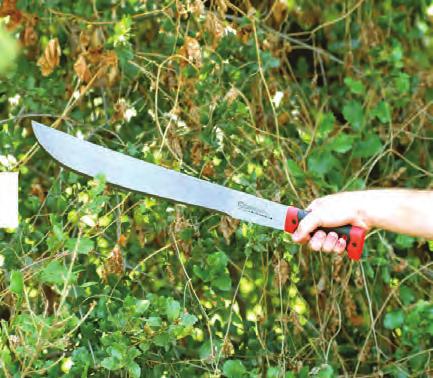 handle for a secure grip MA 62040 18 inch Cane Knife Quickly cuts cane and similar plants stalks Resharpenable tempered steel blade Blade extends through handle for forceful chopping Riveted hardwood