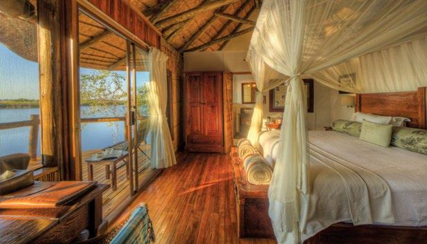ACCOMMODATION The lodge accommodates only 16 guests in large, raised, reed and