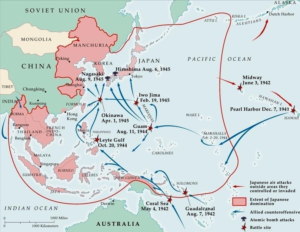 Island Hopping Allied strategy to defeat Japan: Focused on defeating poorly