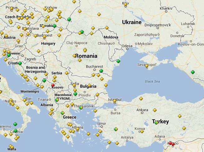 На Балканскиот Полуостров се распоредени 65 вакви објекти (поточно 56, бидејќи 9 објекти кои се наоѓаат во Турција, географски не спаѓаат на територијата на Балканскиот Полуостров), од кои најмногу