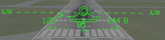 The flare cue for the AirTransport HUD consists of a flashing + symbol that appears below the Flight Path Vector and gradually rises to the center of the Flight Path Vector to indicate when the pilot