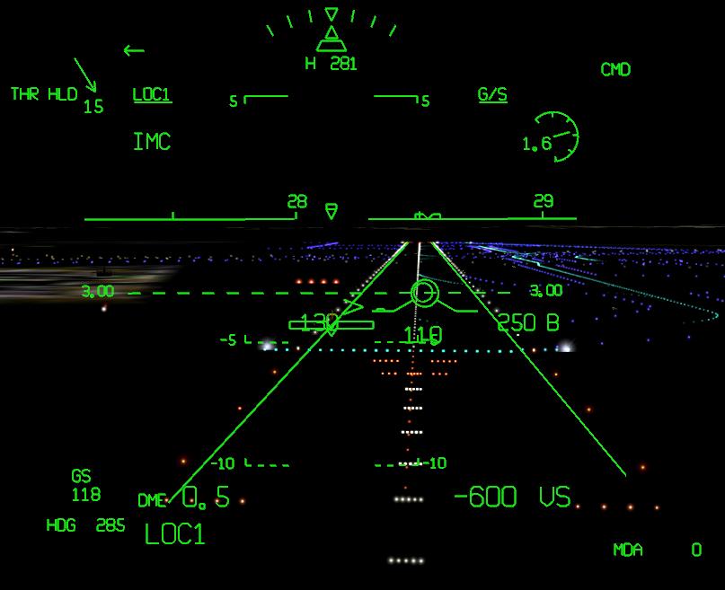 acceleration cues to control speed. He can also use the ILS crosshairs as a cross check. Next to HDG and CRS are the digital readouts for Selected Heading and Selected Course.