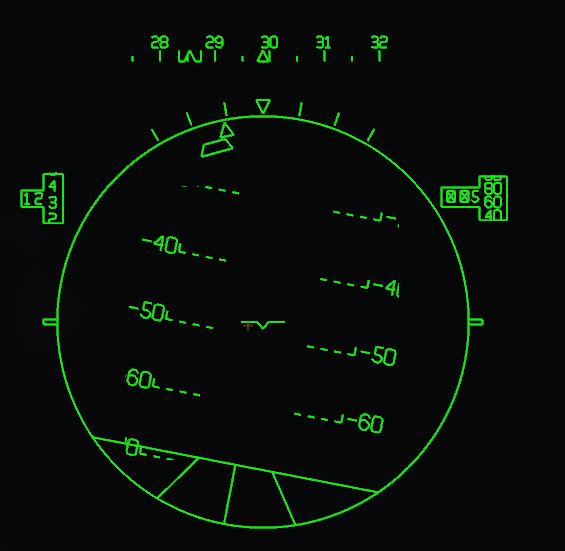 the aircraft returns to a normal attitude, the Unusual Attitude Mode display is removed and the HUD reverts back to a normal display.