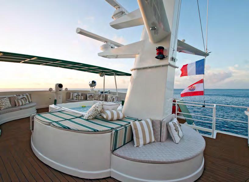 Sun Deck The upper level sundeck runs the width of the yacht offering ample
