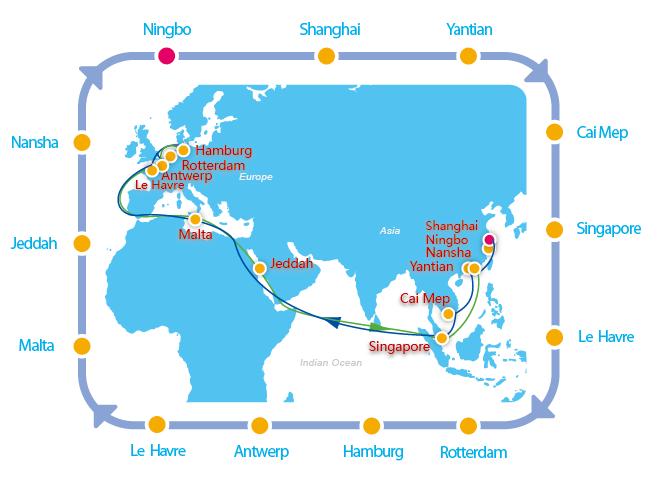 Asia North Europe AEU1 AEU2 AEU3 AEU5 AEU6 AEU7 EPIC1 EPIC2 Westbound Far East to Le Havre express service Direct call Vietnam Cai Mep Fast transit time from Yantian