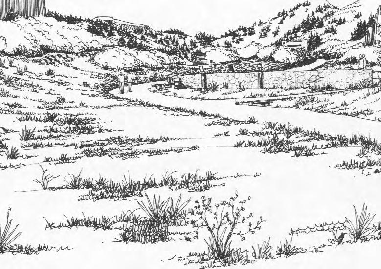 Pg. 69 This concept drawing illustrates was this section would look like if it were restored to replicate historical terrain contours and native