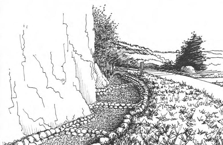 Pg. 72 This illustration provides a concept drawing for the stabilization of the gully at the south end of North Gateway Rock (Kissing Camels).