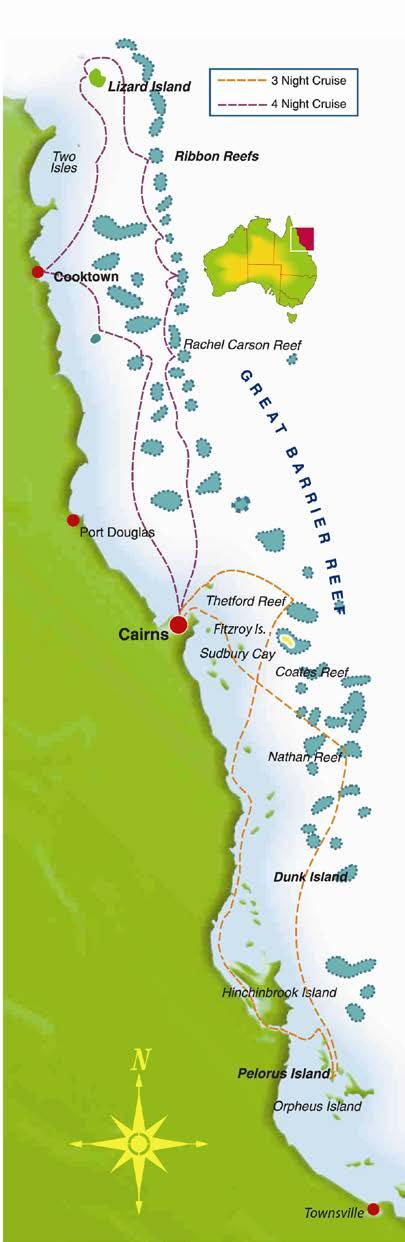 7 Night Great Barrier Reef Cruise - Tour Code CC7N Cairns Lizard Island Pelorus Island - Cairns Day 1: Cairns 4:00pm: Board your Coral Princess Cruises small ship for a 5:00pm departure from Cairns.