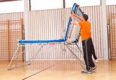 If your trampoline is equipped with the new lifting roller stands Safe & Comfort, you can easily lower it by pushing
