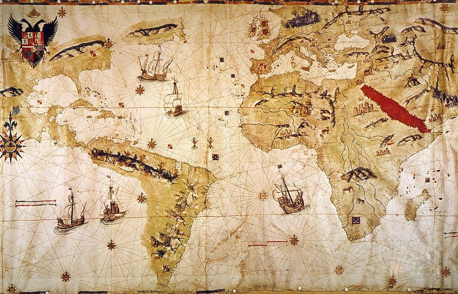 Vespucci world map Title: Vespucci world map Date: 1526 Author: Juan [Giovanni] Vespucci Description: This large illustrated manuscript planisphere on vellum presents the first cartographic record of