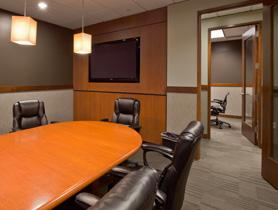 Conference facility comes equipped with advanced presentation equipment and adjacent catering kitchen.