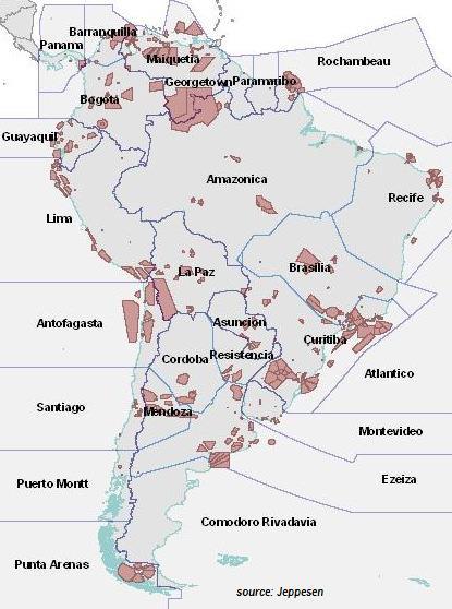 Prohibited, restricted and danger areas in the SAM Region In the South American Region, there are 26 FIRs covering 38 565,578 km2.