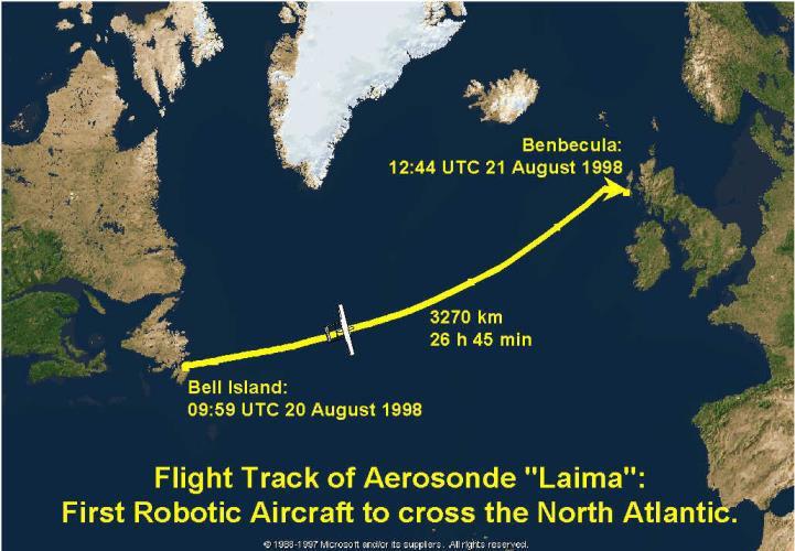 UAV Early Highlights In 1998, a partly Australian developed Aerosonde UAV completed an autonomous Atlantic crossing