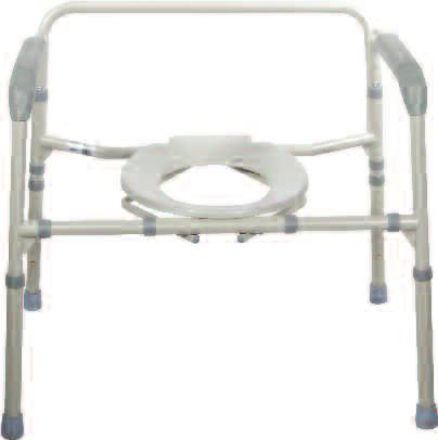 Removable tool free back. Comes complete with 12 qt. commode bucket with carry handle, cover and splash shield.