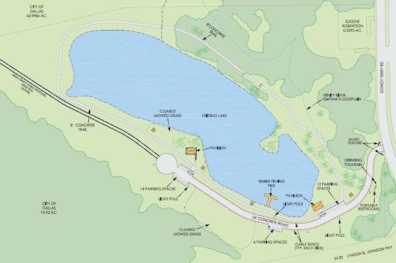 IH-20 Gateway Park Amenities Trail around lake Fishing pier Pavilions Picnic tables Restrooms Parking (vehicles and horse