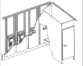 Most cubicle ducts have 3 or 4 access panels with a fixed lower panel and demountable or hinged middle and upper