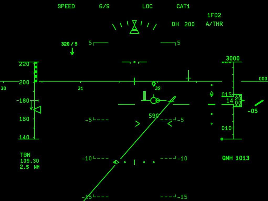 Landing Display LOC Course Approach Reference FPA Conformal : -Runway -Touchdown point -Extended LOC Axis LOC & G/S Deviations In approach phase, with an ILS approach selected in the FMS, a conformal