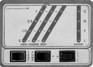 SECTION 5 PLUMBING SYSTEMS Fig. 5.2 Typical monitor panel The monitor panel operates on 12-volt DC power supplied by either the converter or auxiliary battery.