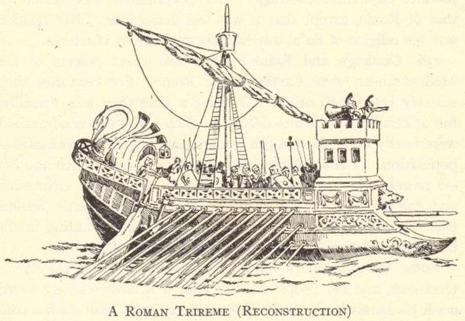 Roman Trireme The trireme was planned for fighting at close quarters. The bow was strongly built, to withstand the shock when its powerful metal ram pierced the side of an enemy ship.