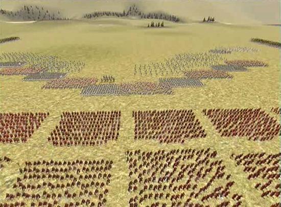 Hannibal devised a trap. He had his troops line up in a crescent formation. He seemed to be inviting an all out attack on his outnumbered force.