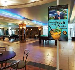 amenities, promote activities and offers, and display live news and travel information in public areas