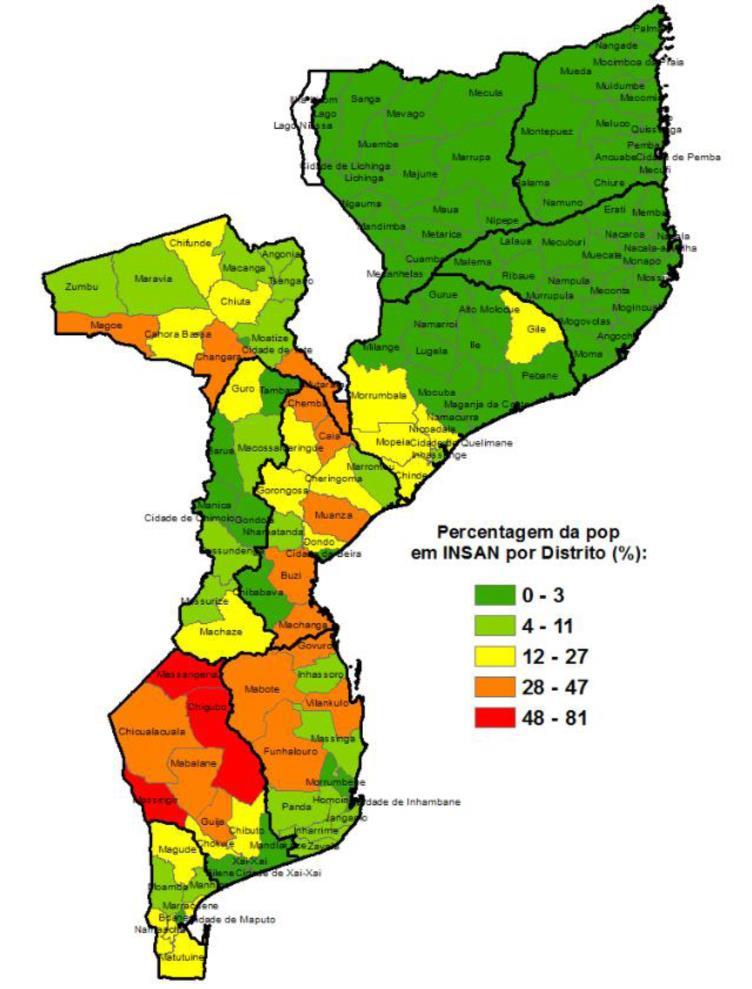 Figure 2 Percentage of food insecure population per district. SETSAN March 2016. below (See Fig. 2).