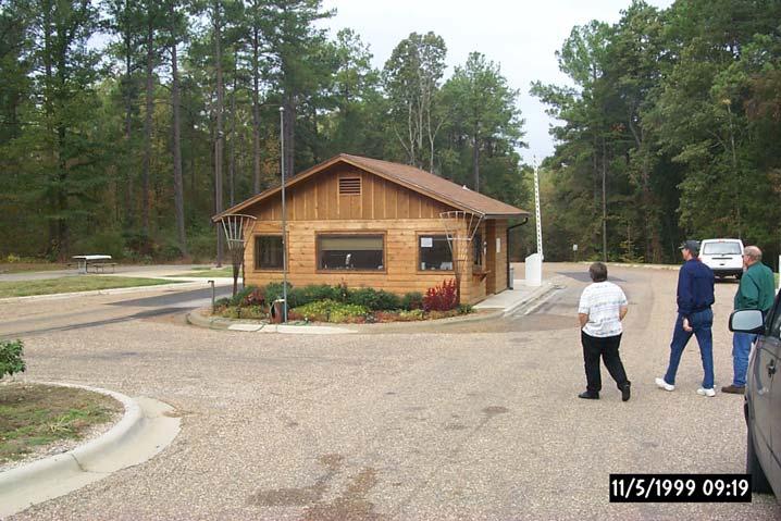 Photo J-1. Entrance station island. Winfield Campground, J. Strom Thurmond Lake, GA.