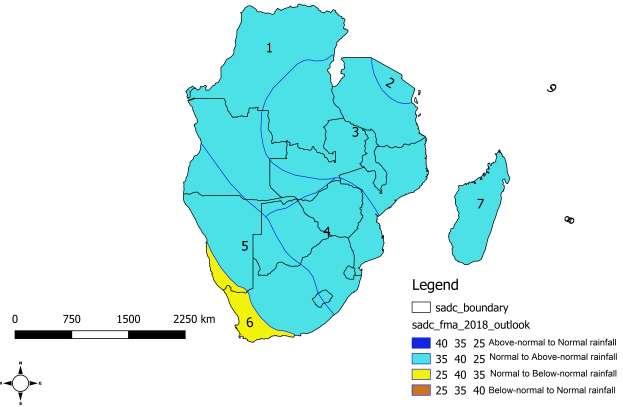 FEBRUARY-MARCH - APRIL 2018 Fig 3: Rainfall forecast for February-March-April 2018 Zone 1: Bulk of DRC, central Angola, Caprivi of Namibia, north-most Botswana and southern Zambia.
