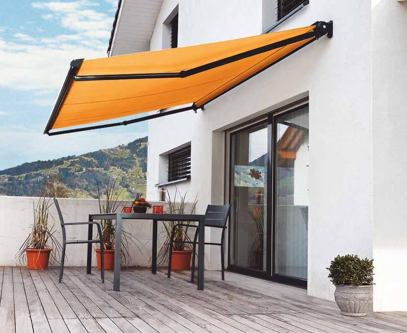 A particularly elegant sunshade CGM 5 semi-cassette awning The awning remains clean when not in use, because the fabric rests in the secure semi-cassette when retracted,