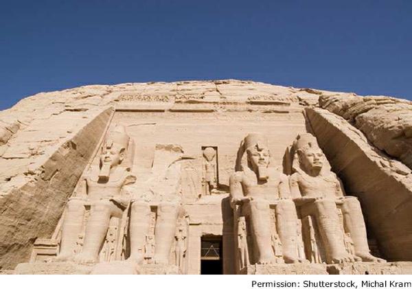 Abu Simbel is a temple in Egypt that was built by the ancient Egyptian king Ramses II. Inside the temple is a seated statue of the creator god Ptah.