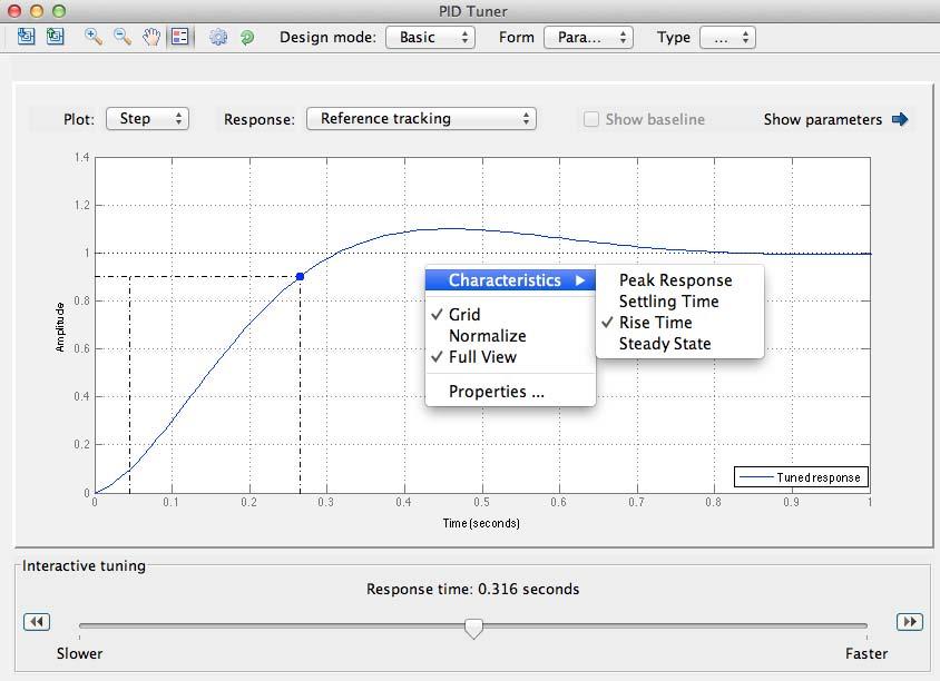 The PID Tuner Right click on the plot and select Characteristics to mark