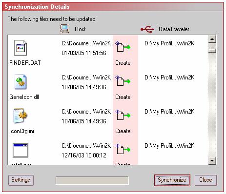 Click Synchronize to complete the transfer. Host DataTraveler 3.