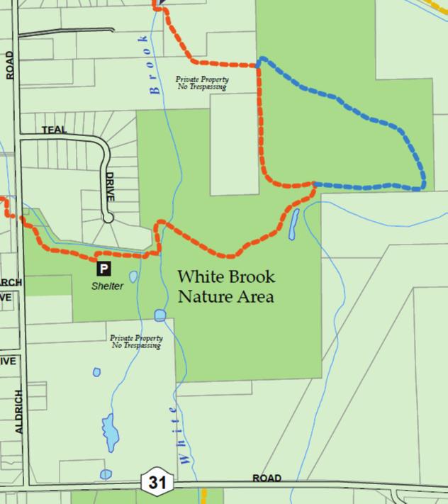White Brook White Nature Brook Nature Area Area Crescent Trail Town of Perinton (cattail marsh) (cattail marsh) Orange-blazed trail (meadow) (map post) Blue-blazed trail